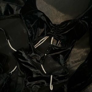 Victoria's Secret Black Velvet Bodysuit with Rhinestone Straps